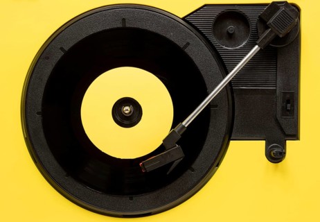 Top view vinyl yellow background