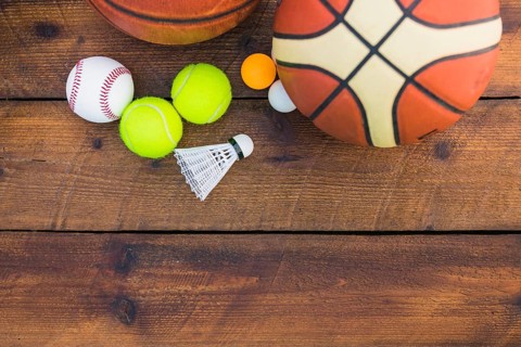 Ping pong ball baseball shuttlecock basketball tennis ball wooden plank
