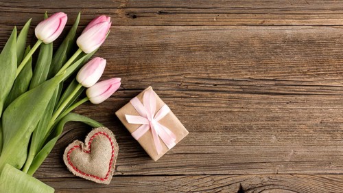 Tulips with gift beside