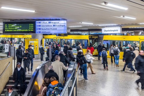 Public transport with many passengers and commuters