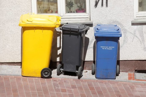 Colourful various recycling bins and waste bins