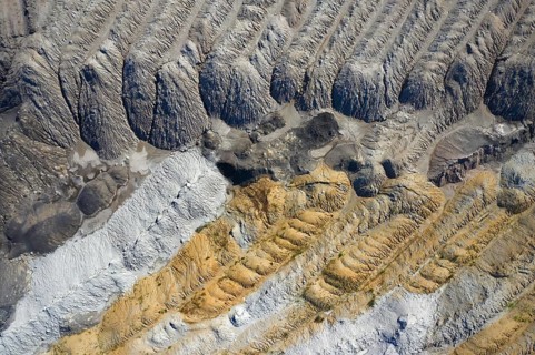 Aerial view over exploited and devastated landscape of the Nochten opencast pit