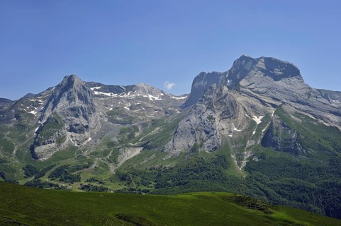 View over the Cirque de Gourette and the Massif du Ger seen from the Col d'Aubisque in the Pyrenees
