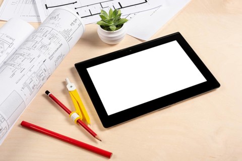 High angle tablet desk mock up