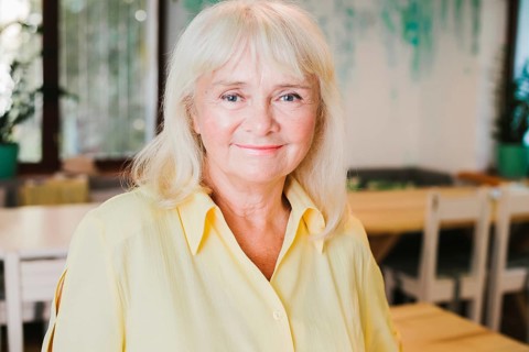 Portrait smiling elderly gray haired woman
