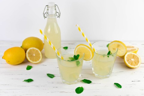 Top view lemonade glasses arrangement