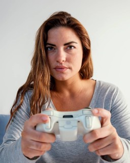 Woman playing joystick