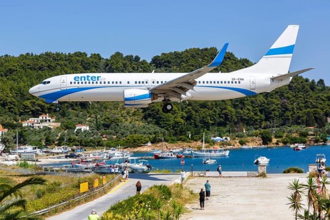 A Boeing 737-800 aircraft of Enter Air with the registration SP-ENN at Skiathos Airport