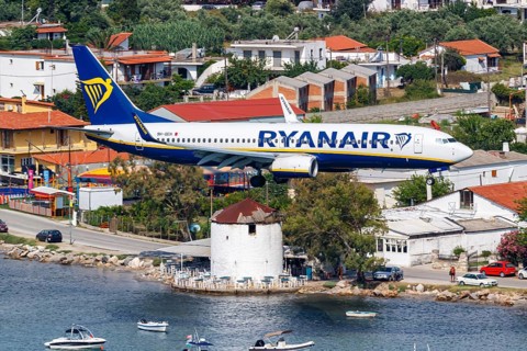 A Ryanair Boeing 737-800 aircraft with registration 9H-QEH at Skiathos Airport