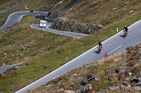 Racing cyclists on the Timmelsjoch High Alpine Road between Austria and Italy