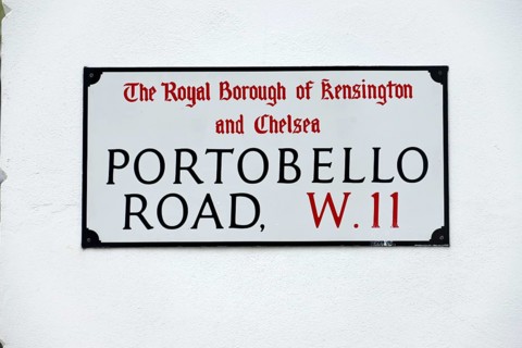 Street sign Portobello Road in the Notting Hill neighbourhood of London
