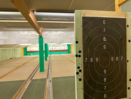 Modern Shooting Range with Target in an Illuminated Underground Tunnel in Switzerland