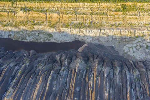 Aerial view over exploited and devastated landscape of the Nochten opencast pit