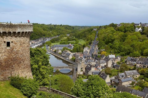 View of the Rance with the town fortifications of Dinan