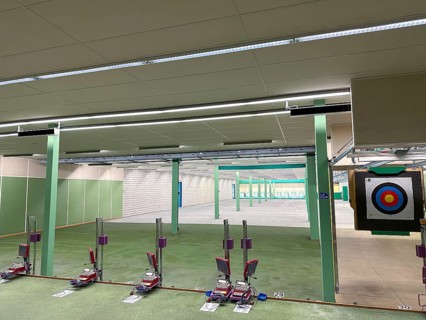 Modern 50 Meters Shooting Range in an Illuminated Underground Tunnel in Switzerland