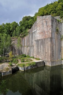 The abandoned red marble quarry Carriere de Beauchateau at Senzeilles in the Belgian Ardennes
