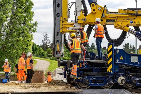 A railway junction is converted to ETCS digital safety technology for the first time. Track foundation train drills holes for the foundations of new signalling frames