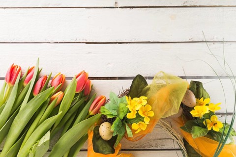 Tulips near easter wreath