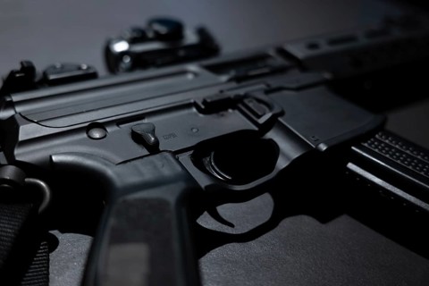 Modern Elegant Assault Rifle on Grey Background in Switzerland