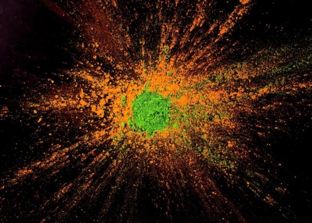 Green powder color orange color black backdrop