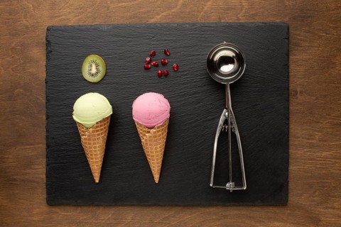 Ice cream cone with fruits