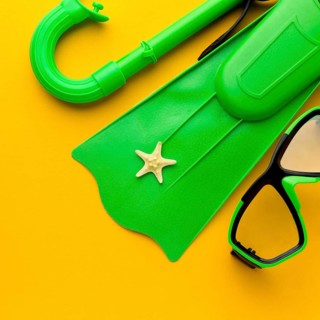 Top view scuba diving accessories
