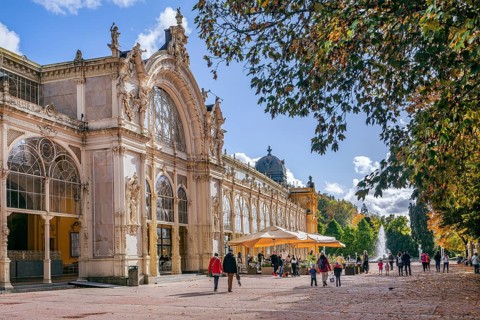 Spa promenade with spa colonnade in the autumnal spa park