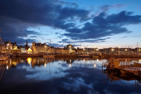 The harbour of Paimpol in the evening during the blue hour