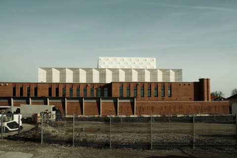 Rear view of the Muenchner Volkstheater on the former slaughterhouse site in Munich