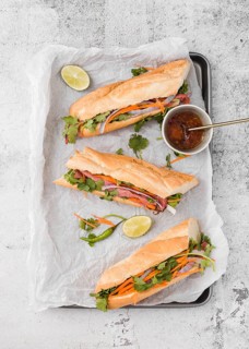 Top view fresh sandwiches tray