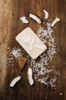 Top view organic coconut oil soap bar