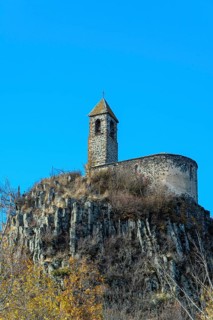 View from below of Brionnet chapel around Saurier village on volcanic peak