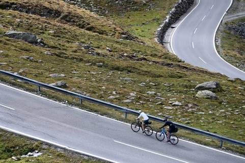 Bikepacker on the Timmelsjoch High Alpine Road between Austria and Italy