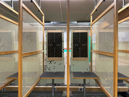 Modern Shooting Range with Target in an Illuminated Underground Tunnel in Switzerland