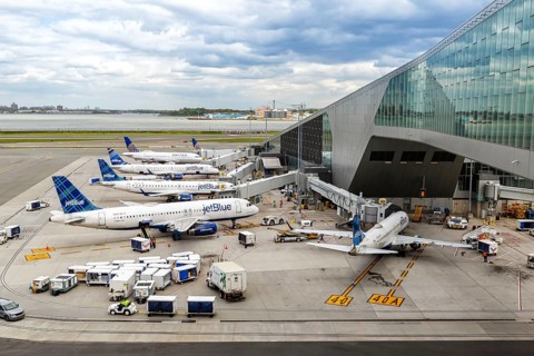 JetBlue aircraft at Terminal B of New York LaGuardia Airport