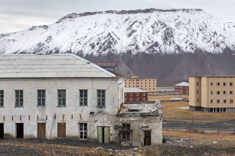 Derelict mining buildings at Pyramiden