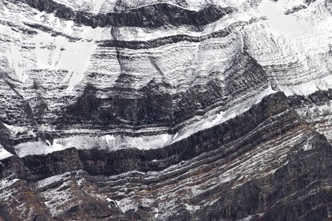 Rock strata in cliff face of mountain at Hornsund