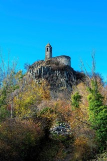 View from below of Brionnet chapel around Saurier village on volcanic peak