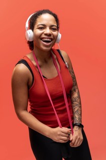 Woman with jumping rope headphones
