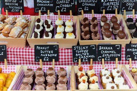 Pastries at a market stall in Covent Garden