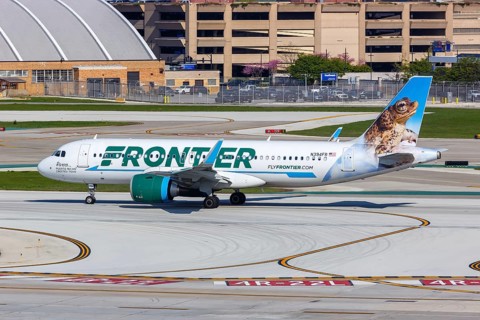 An Airbus A320neo aircraft of Frontier Airlines with the registration number N394FR at Chicago Airport