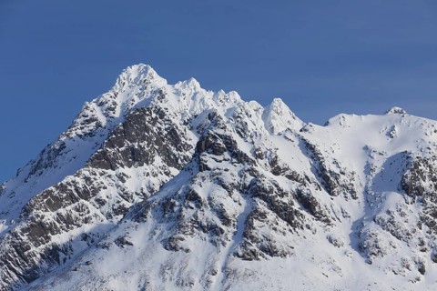 Mountain peak of Sorvestre Langstrandtinden