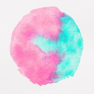 Pink turquoise watercolor artistic circle shape white background