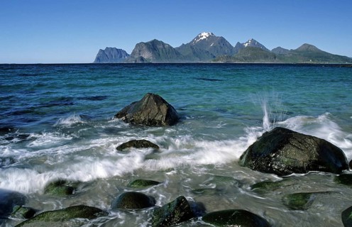 Stones in the surf on the Myrland beach