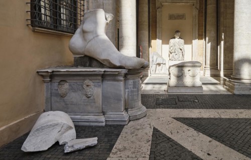 Foot of the colossal statue of Emperor Constantine in the Palace of the Conservators