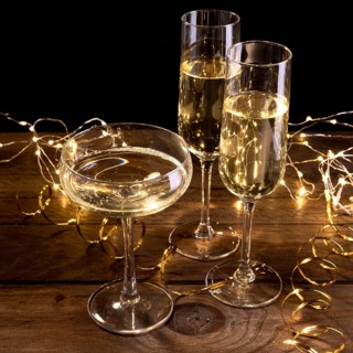 Close up champagne glasses table