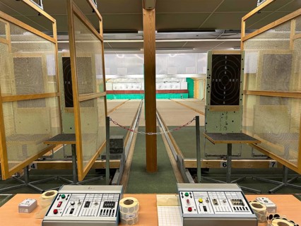 Modern Shooting Range with Target and Eletronic System in an Illuminated Underground Tunnel in Switzerland