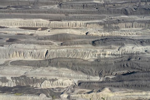Aerial view over exploited and devastated landscape of the Nochten opencast pit