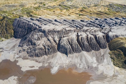 Aerial view over exploited and devastated landscape of the Nochten opencast pit