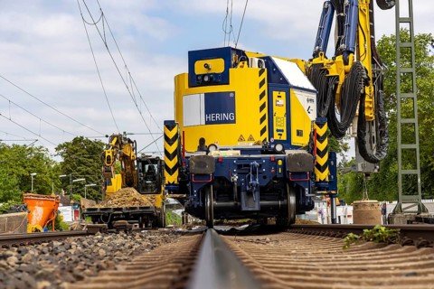 A railway junction is converted to ETCS digital safety technology for the first time. Track foundation train drills holes for the foundations of new signalling frames